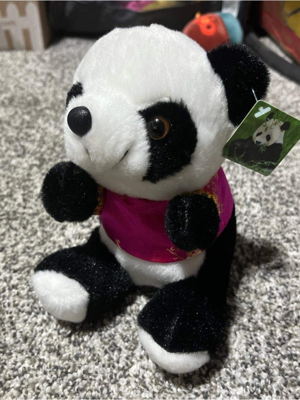 Panda Bear Plush Stuffed Toy Pink Satin Chinese Traditional Top New With Tags